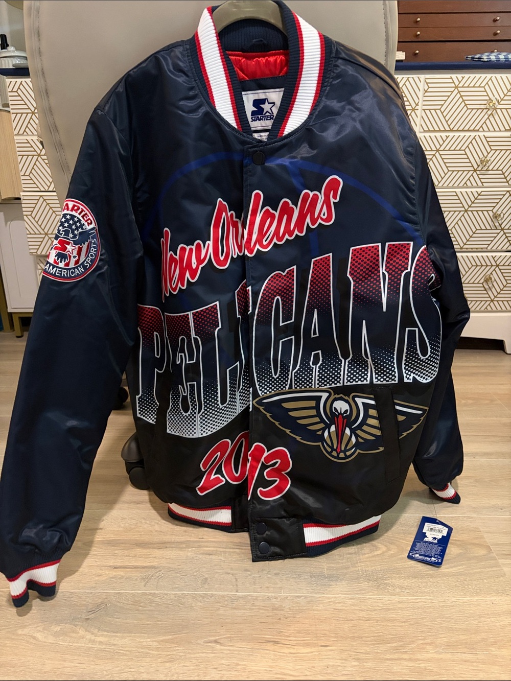 STARTER New Orleans Pelicans Navy Red Satin Jacket
